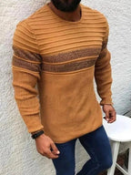 Men's Crew Neck Knitted Sweater with Striped Design