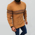Men's Crew Neck Knitted Sweater with Striped Design