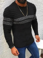 Men's Crew Neck Knitted Sweater with Striped Design