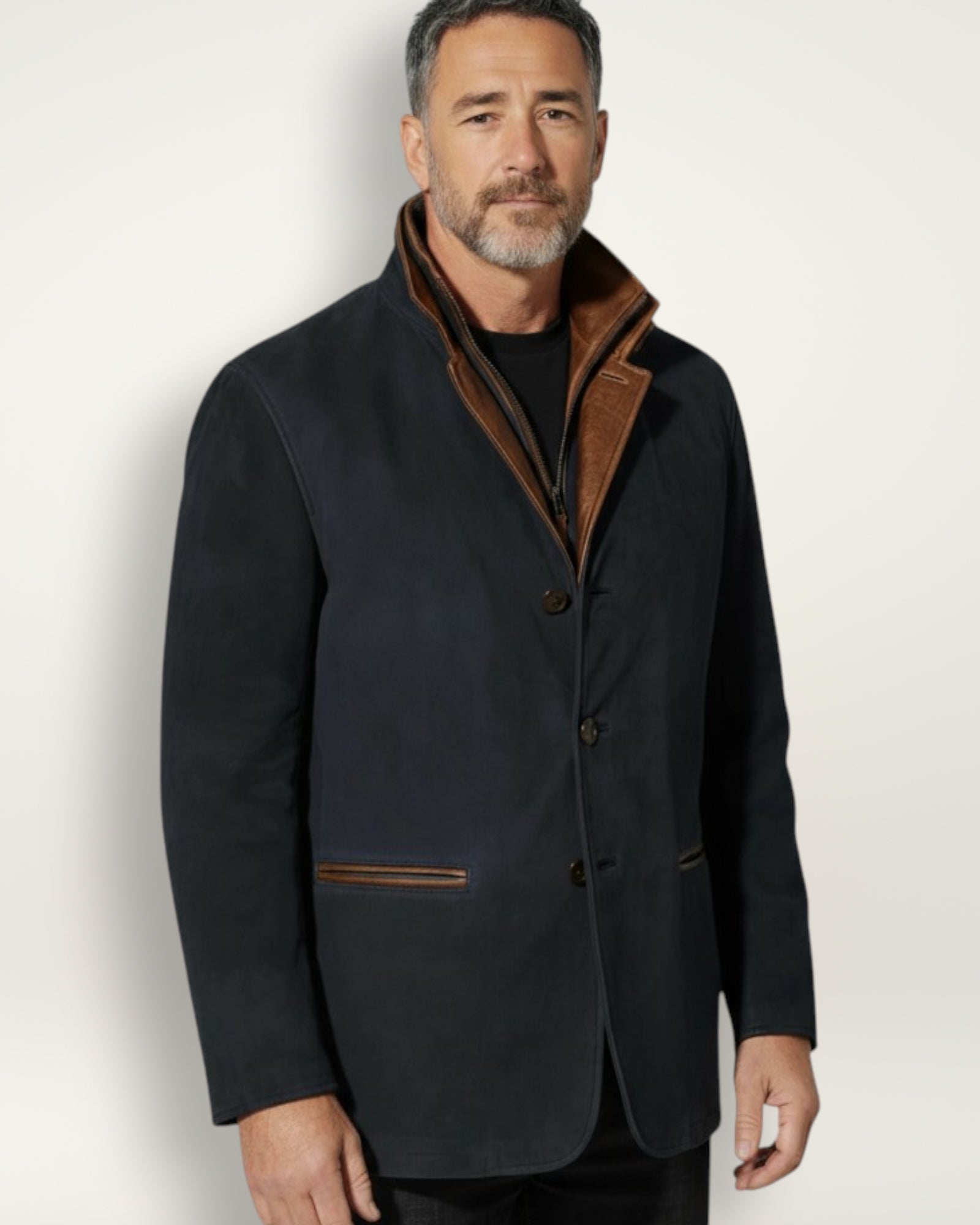 Men's Faux Suede Blazer Jacket with Stand-Up Collar