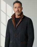 Men's Faux Suede Blazer Jacket with Stand-Up Collar