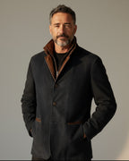 Men's Faux Suede Blazer Jacket with Stand-Up Collar