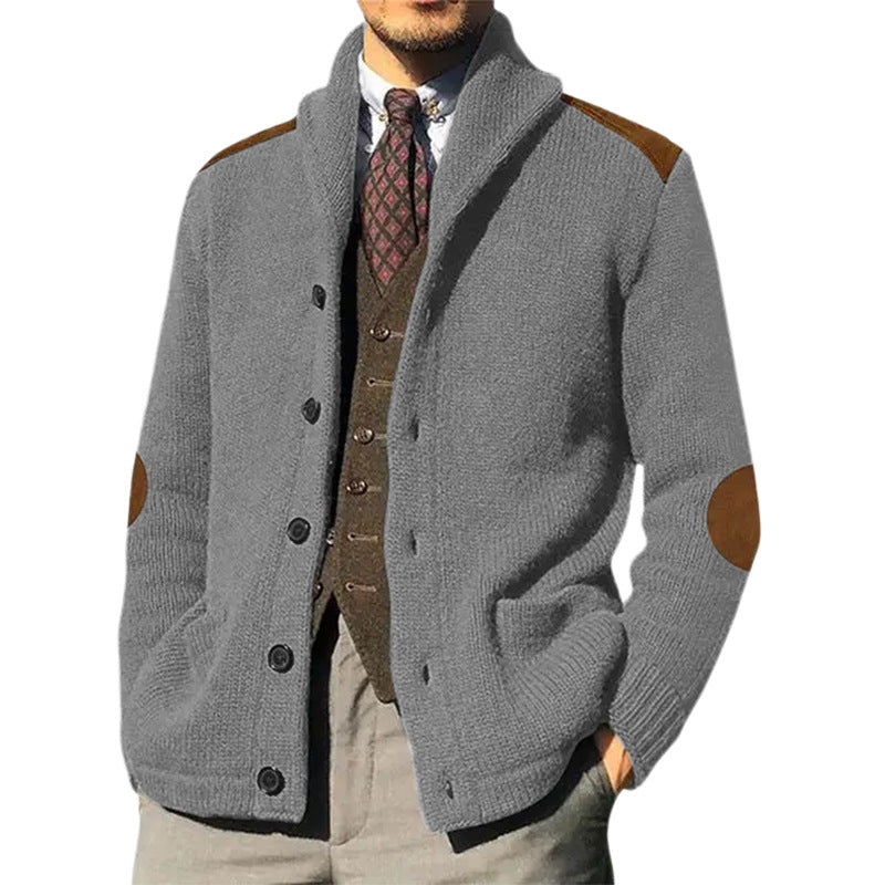 Men's Knitted Cardigan with Shawl Collar
