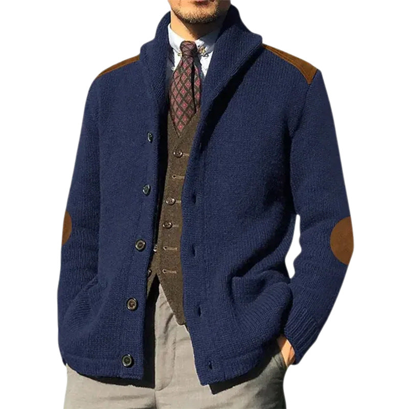 Men's Knitted Cardigan with Shawl Collar