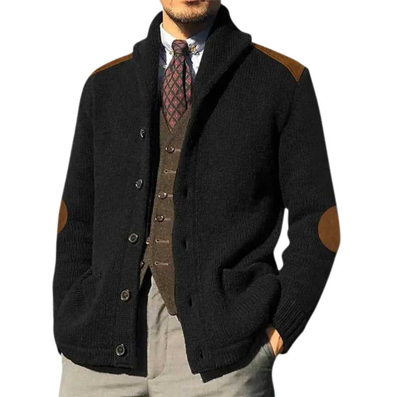 Men's Knitted Cardigan with Shawl Collar
