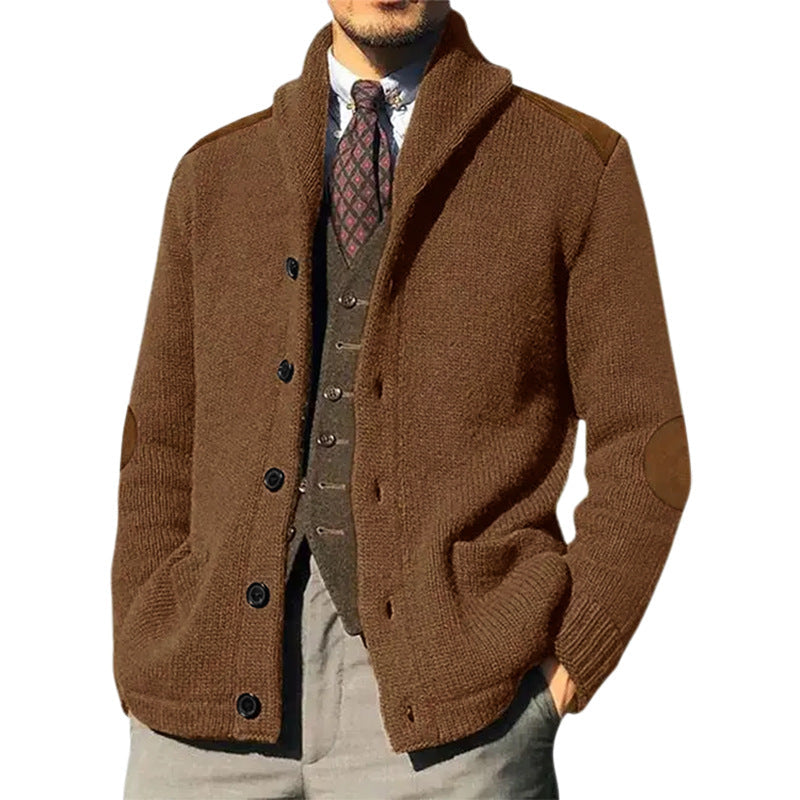 Men's Knitted Cardigan with Shawl Collar