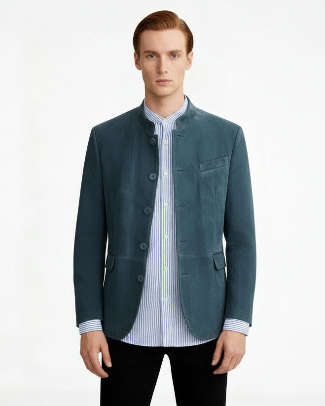 Men's Lightweight Leather-Look Jacket with Stand-Up Collar