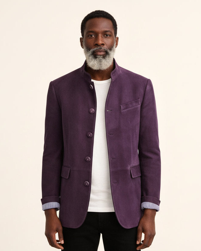 Men's Lightweight Leather-Look Jacket with Stand-Up Collar