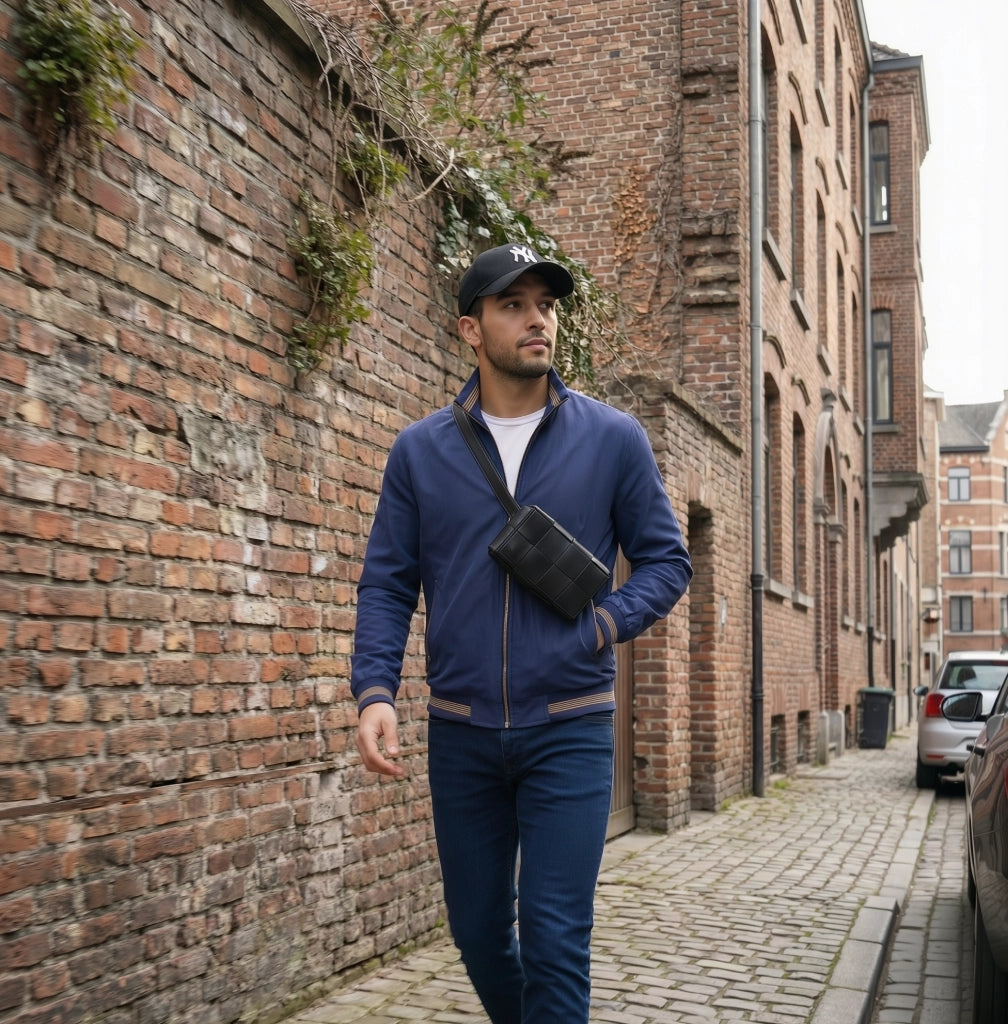 Men's Regular Fit Blouson Jacket with Zip and Stand Collar