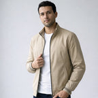 Men's Regular Fit Blouson Jacket with Zip and Stand Collar