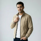 Men's Regular Fit Blouson Jacket with Zip and Stand Collar