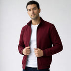 Men's Regular Fit Blouson Jacket with Zip and Stand Collar