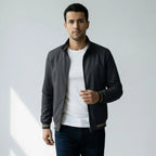 Men's Regular Fit Blouson Jacket with Zip and Stand Collar
