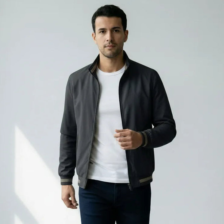 Men's Regular Fit Blouson Jacket with Zip and Stand Collar