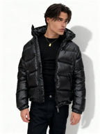 Men's Shiny Puffer Jacket with Duck Feather Filling