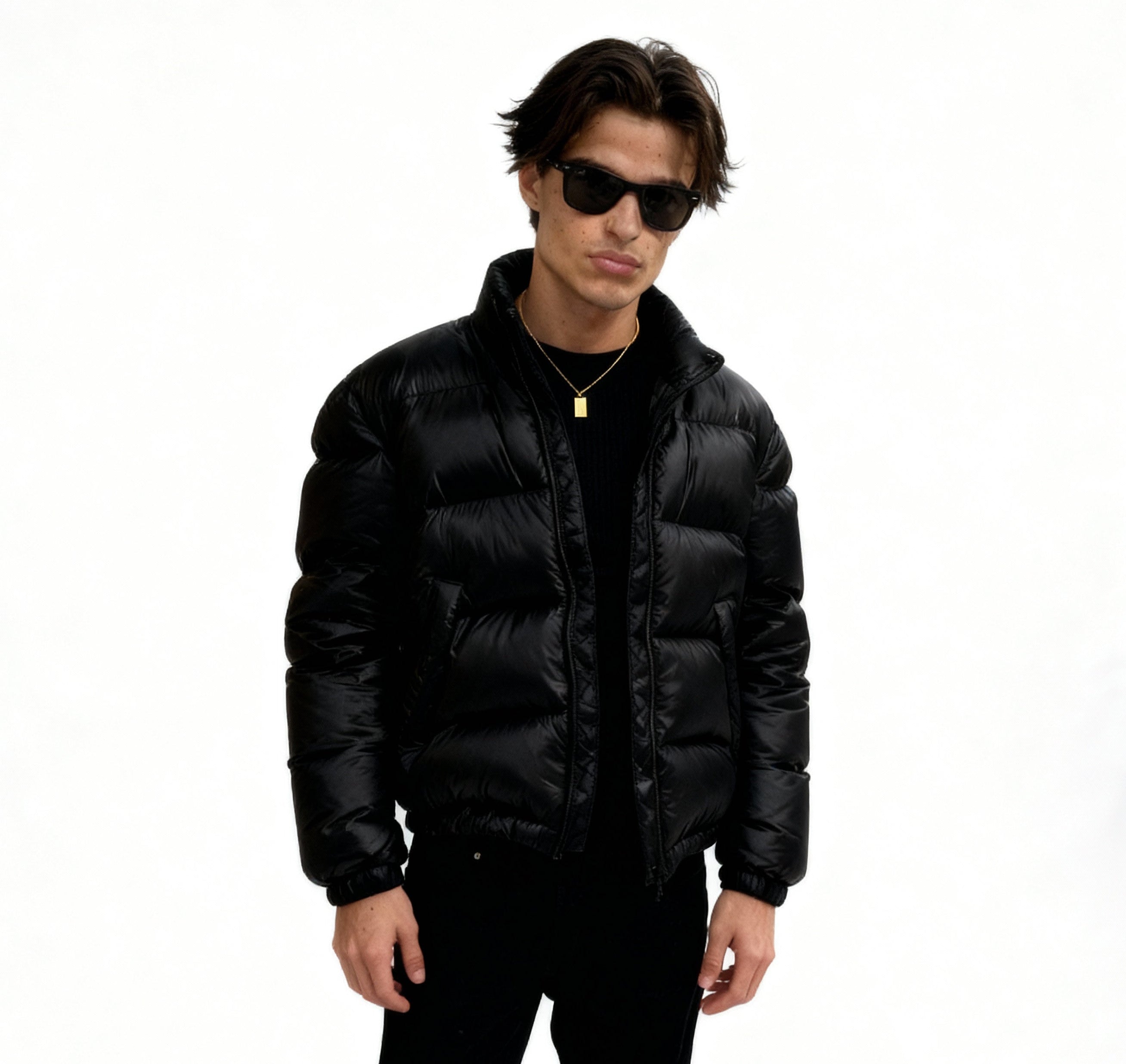 Men's Shiny Puffer Jacket with Duck Feather Filling