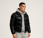 Men's Shiny Puffer Jacket with Duck Feather Filling