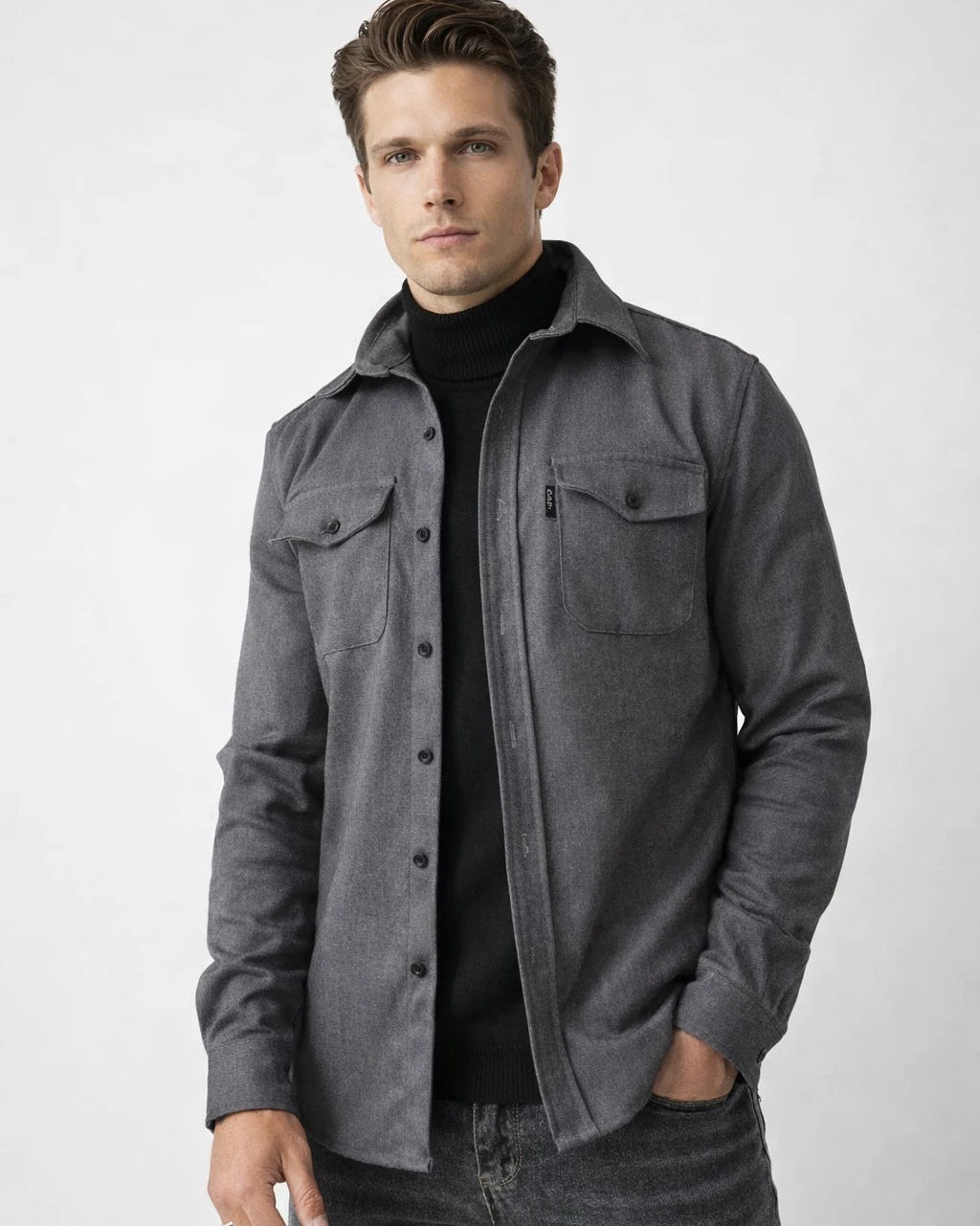 Men's Shirt Jacket with Flap Pockets
