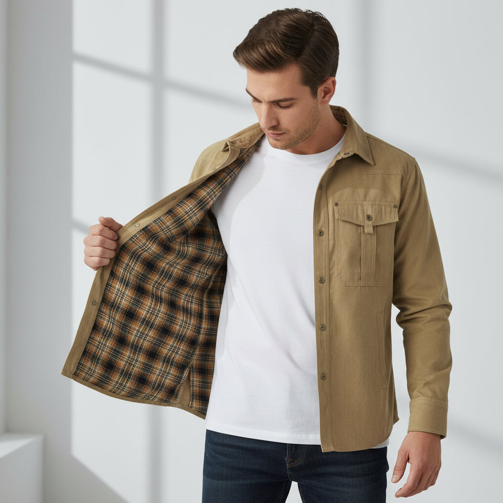 Men's Snap Button Workwear Jacket with Chest Pockets