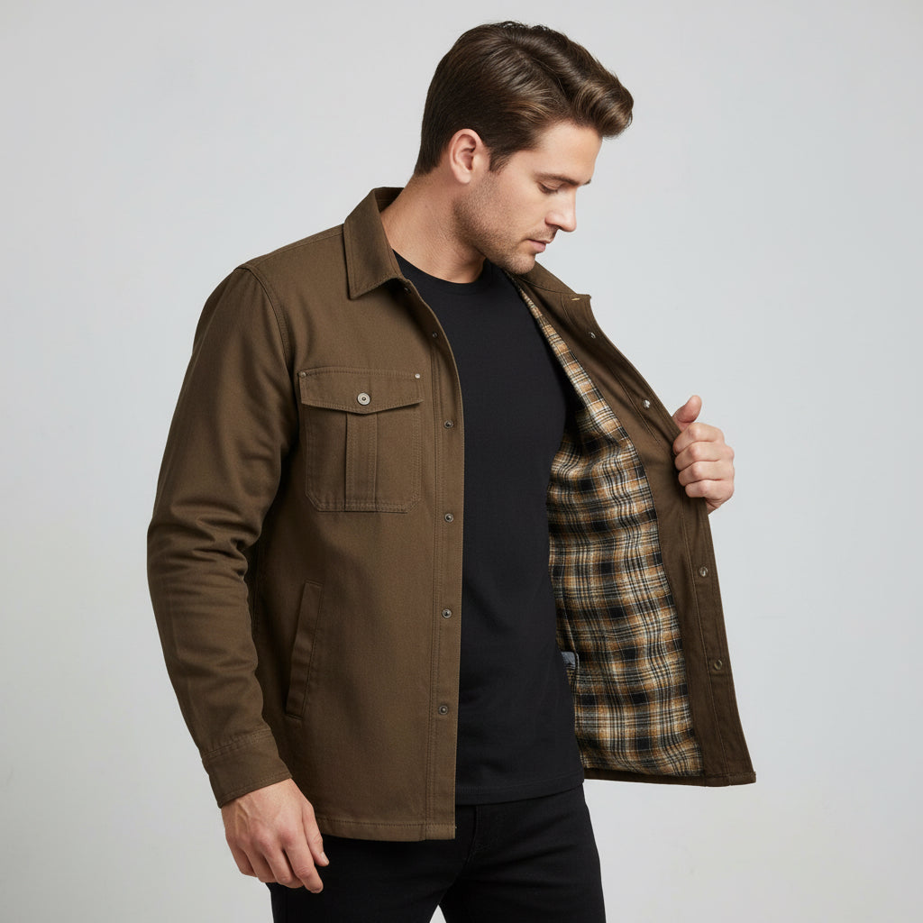 Men's Snap Button Workwear Jacket with Chest Pockets