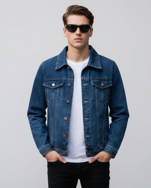 Men's Straight Cut Denim Jacket with Chest Pockets