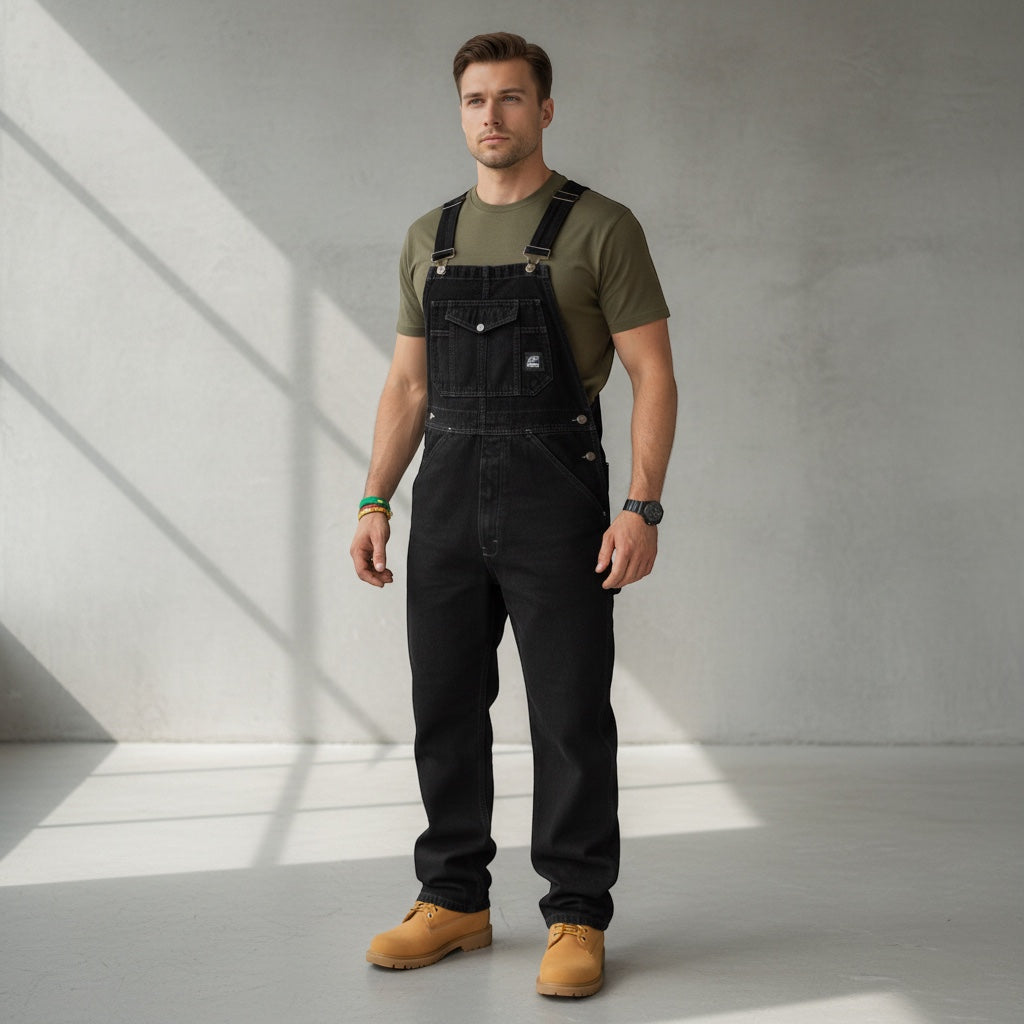 Men's Straight Leg Denim Dungarees with Adjustable Straps