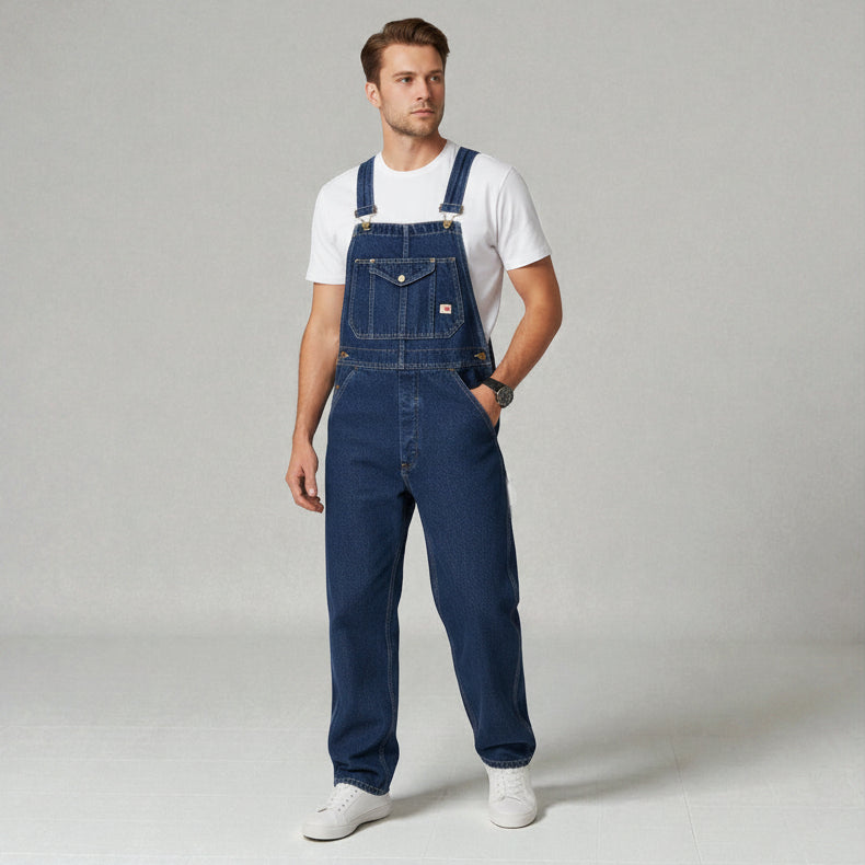 Men's Straight Leg Denim Dungarees with Adjustable Straps