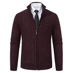 Men's Textured Cardigan with Stand-Up Collar
