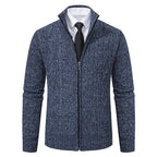 Men's Textured Cardigan with Stand-Up Collar