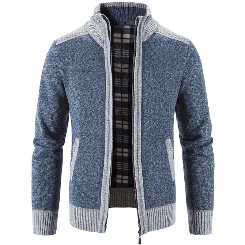 Men's Textured Cardigan with Stand-Up Collar