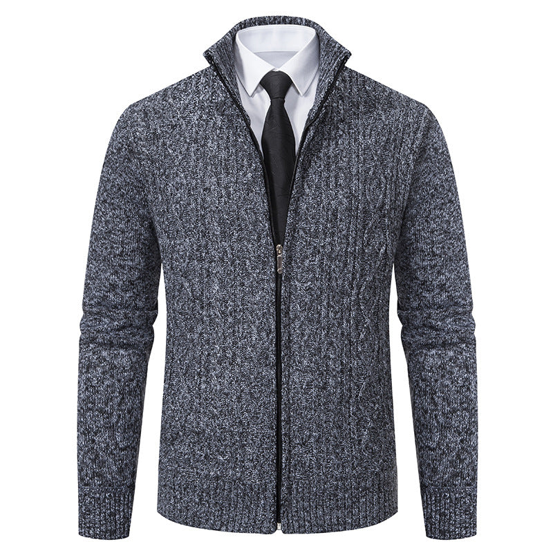 Men's Textured Cardigan with Stand-Up Collar