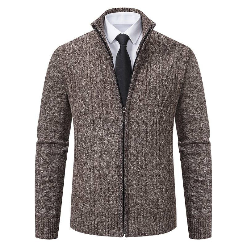 Men's Textured Cardigan with Stand-Up Collar