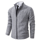 Men's Textured Cardigan with Stand-Up Collar