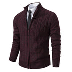 Men's Textured Cardigan with Stand-Up Collar