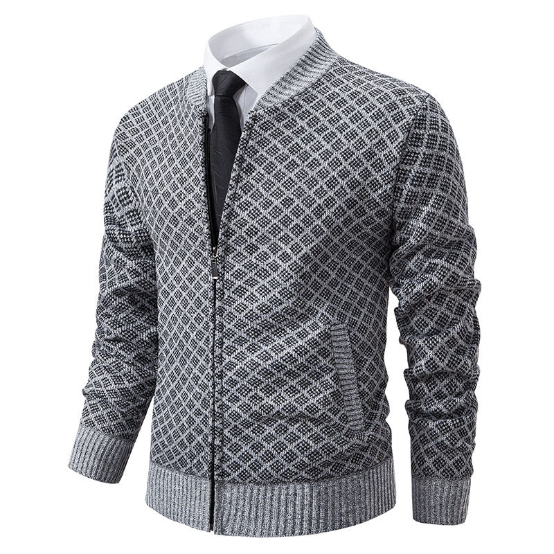 Men's Textured Zip Cardigan with Modern Fit
