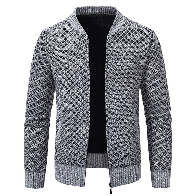 Men's Textured Zip Cardigan with Modern Fit