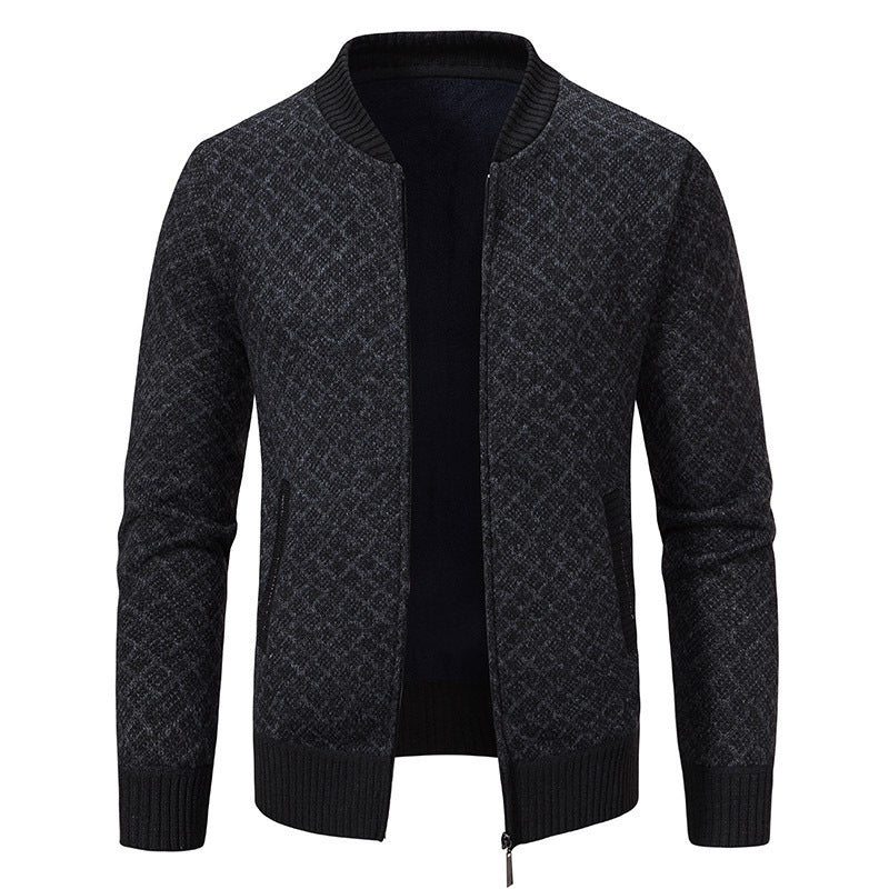 Men's Textured Zip Cardigan with Modern Fit