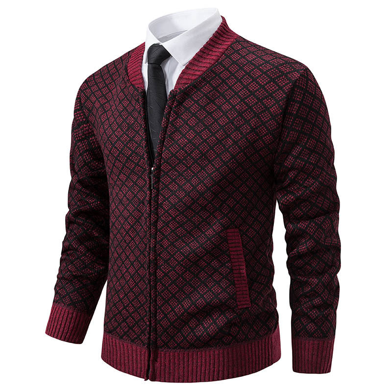 Men's Textured Zip Cardigan with Modern Fit