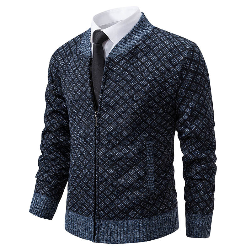 Men's Textured Zip Cardigan with Modern Fit