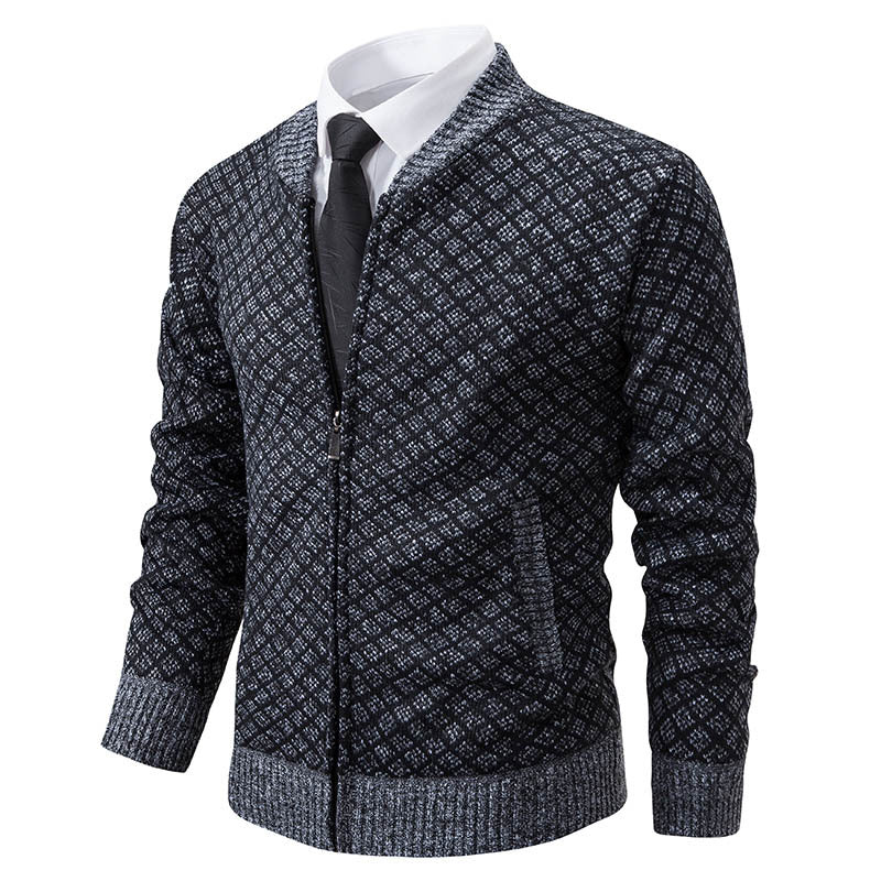 Men's Textured Zip Cardigan with Modern Fit