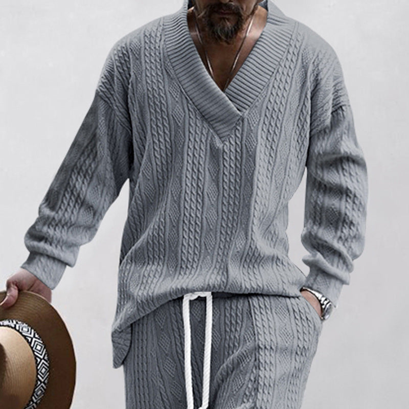 Men's V-neck Cable Knit Sweater