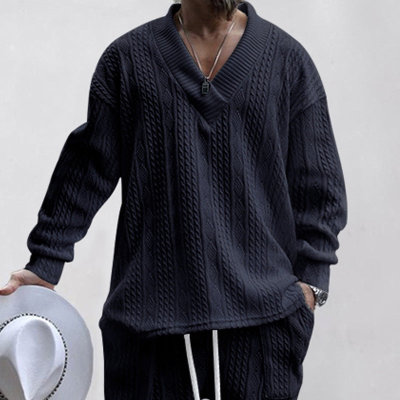 Men's V-neck Cable Knit Sweater