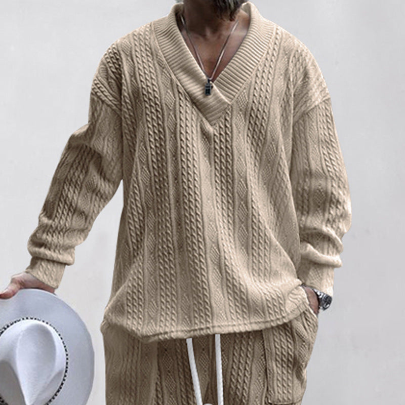 Men's V-neck Cable Knit Sweater