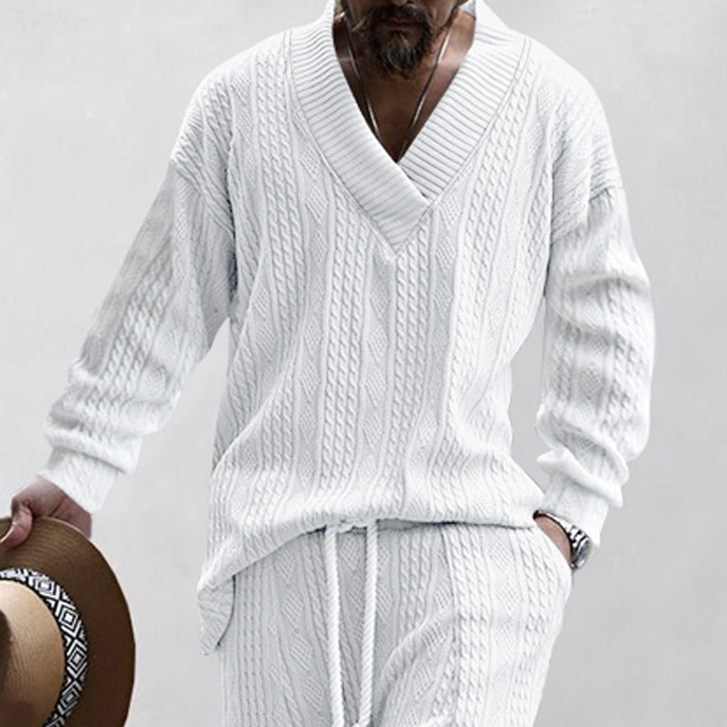 Men's V-neck Cable Knit Sweater