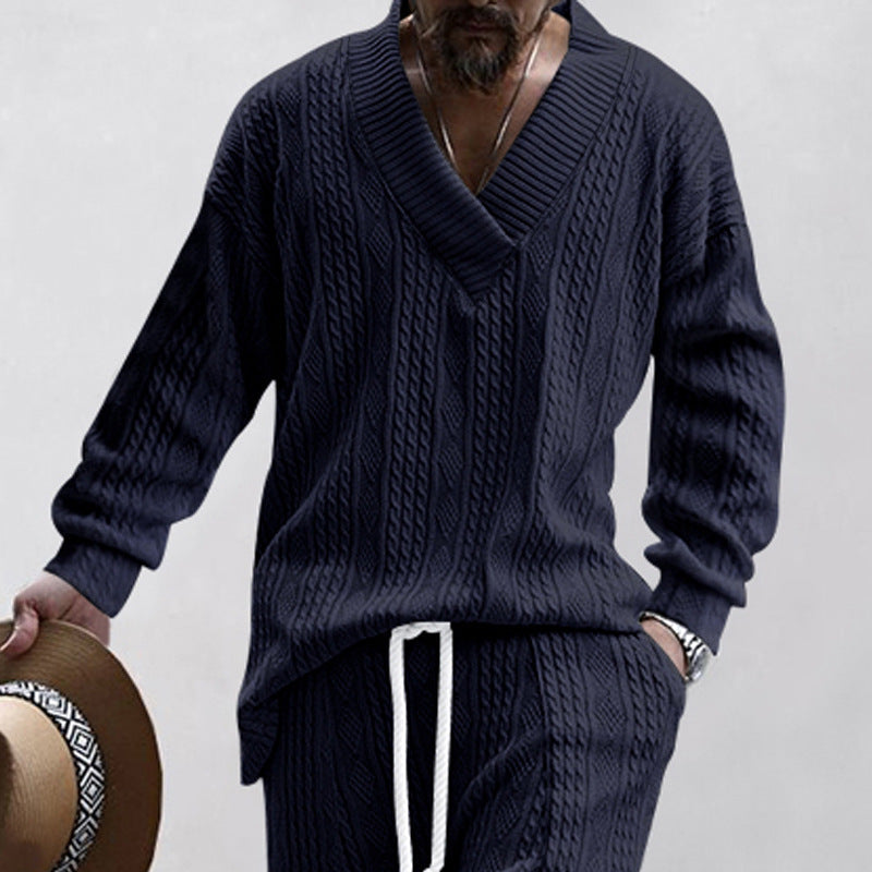 Men's V-neck Cable Knit Sweater