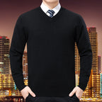 Men's V-neck Knitted Sweater in Cotton Blend