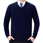 Men's V-neck Knitted Sweater in Cotton Blend