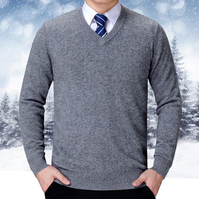 Men's V-neck Knitted Sweater in Cotton Blend