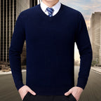 Men's V-neck Knitted Sweater in Cotton Blend