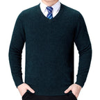 Men's V-neck Knitted Sweater in Cotton Blend
